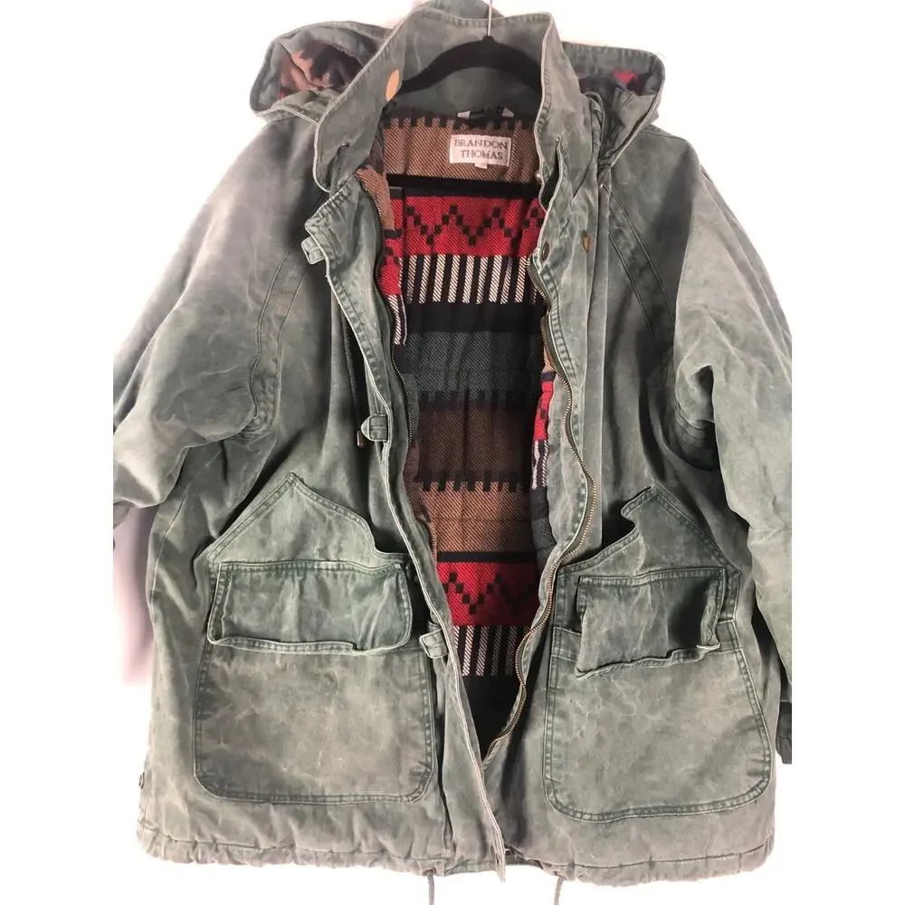 Vintage Brandon Thomas Coat Size large Green multicolor aztec lined Hoodie Jack